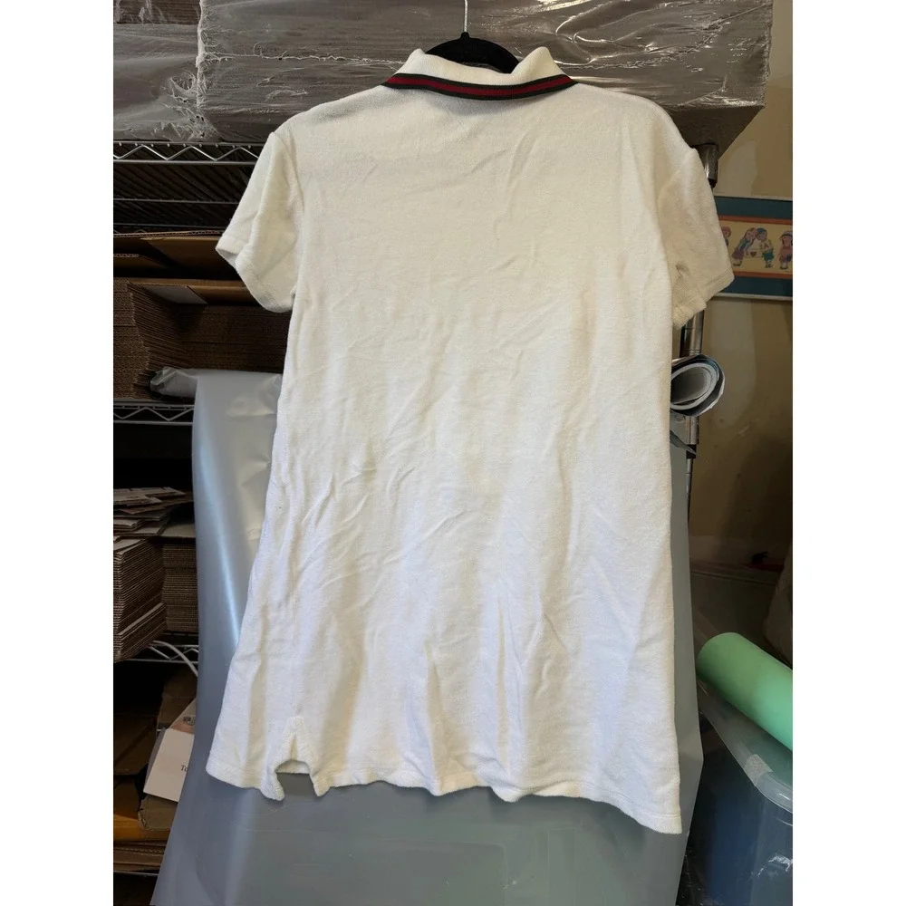 Gucci White Cotton Terry Cloth Polo Shirt Web Stripe Interlocking G Logo Italy